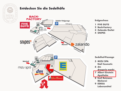 Lageplan Sedelhöfe Übersicht Karte Quartier Geschäfte UG EG